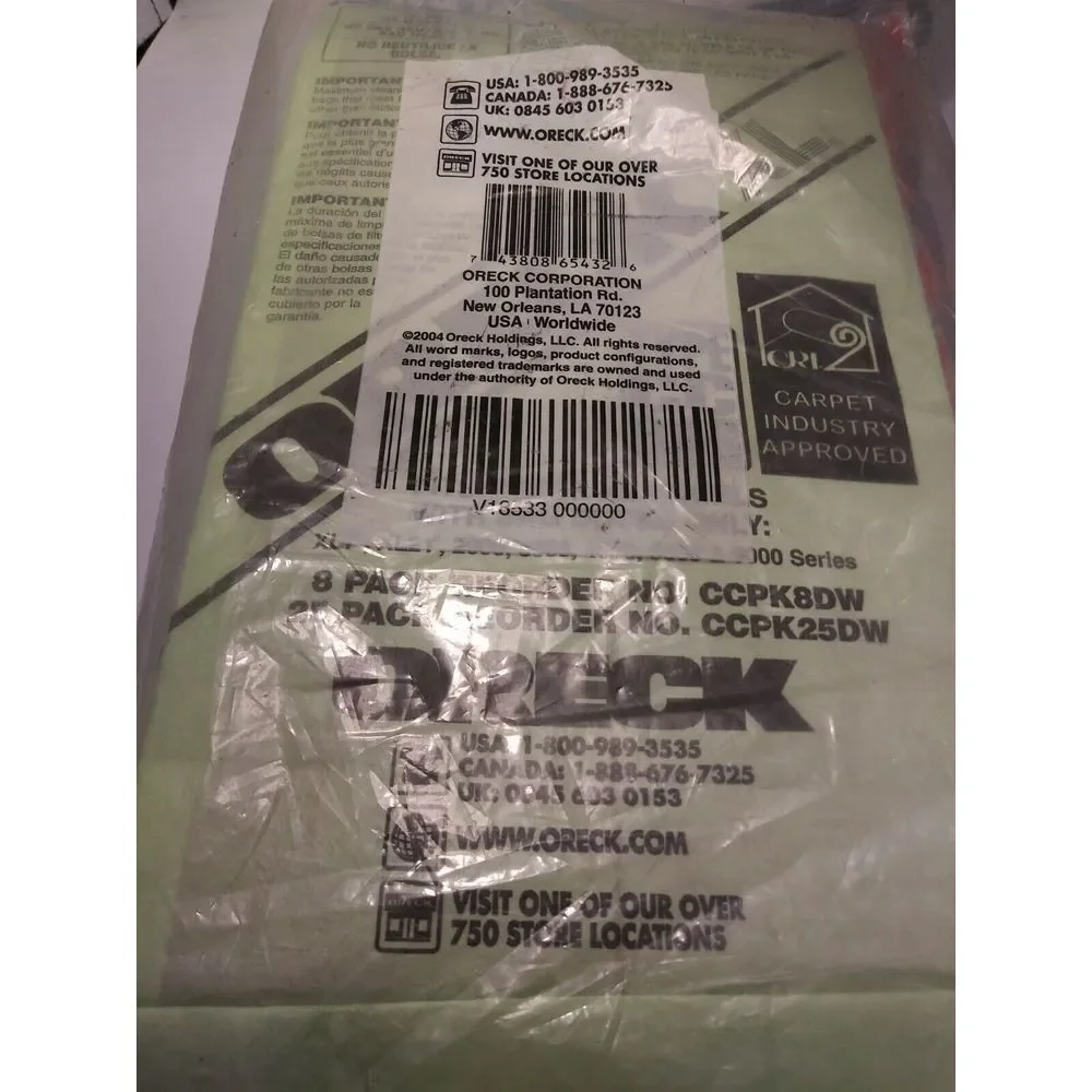 Pack of 8 Oreck XL Type CC Vacuum Cleaner‎ Bags CCPK8DW